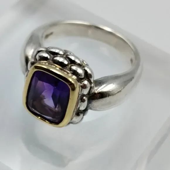 Lorenzo Sterling Silver 925 18K Gold Accent Amethyst Cocktail Ring Sz 7
